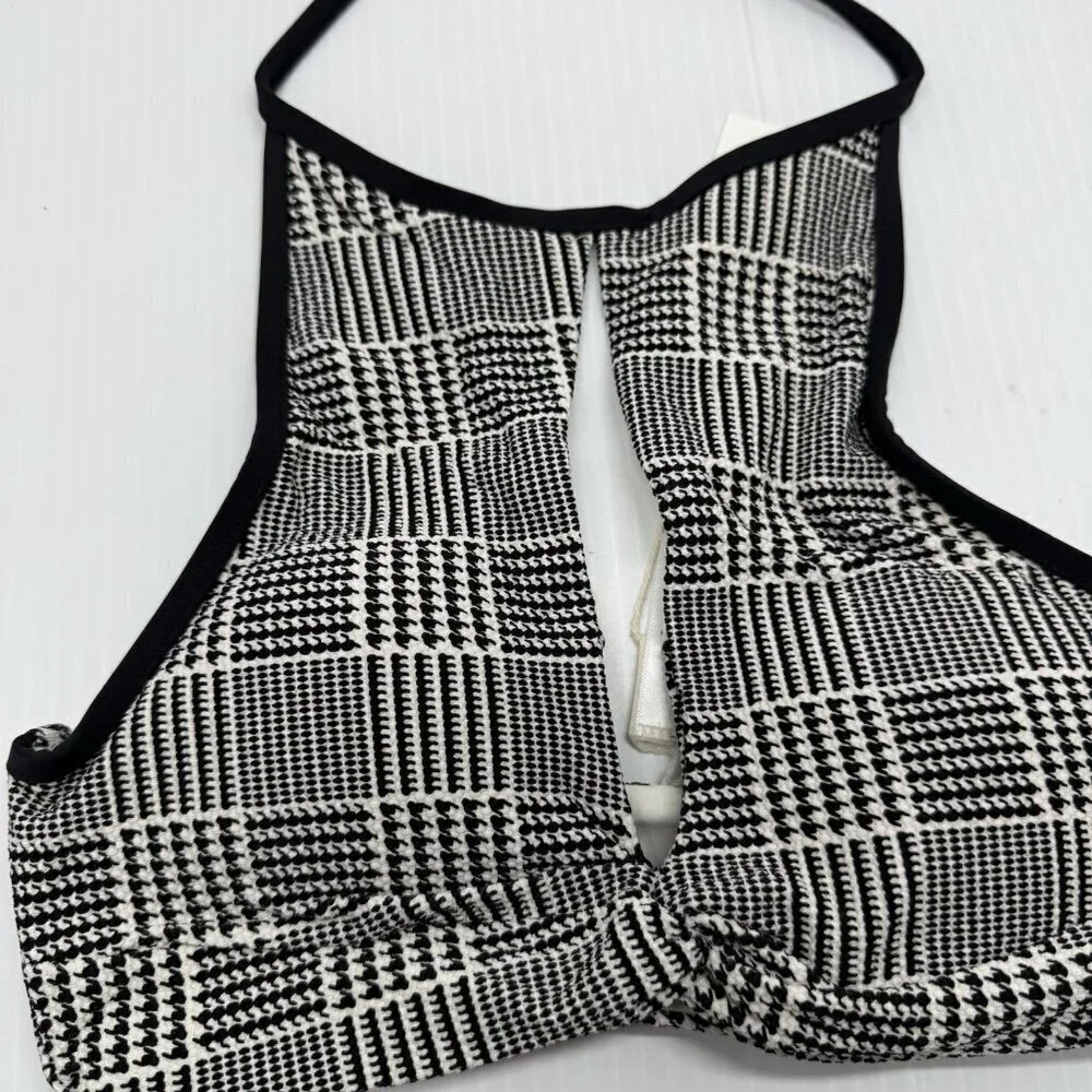 L Space Women Multi Black White Halter Front Cutout Jessy Bikini Top Size Small